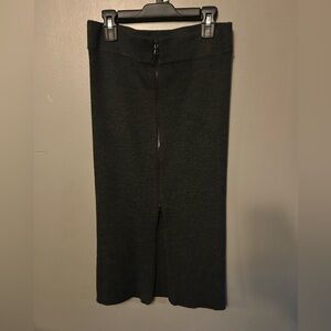 Ann Taylor Skirt - Charcoal Ribbed Knit Midi Pencil w/Full Zip